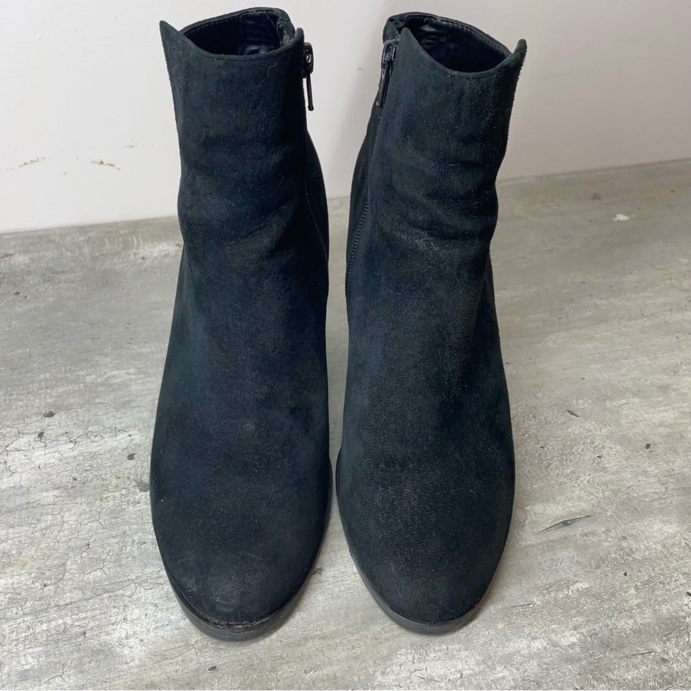 Le Chateau Suede Ankle Boots Women Size 38 Black Good Block Heel‎ Zip Up Booties